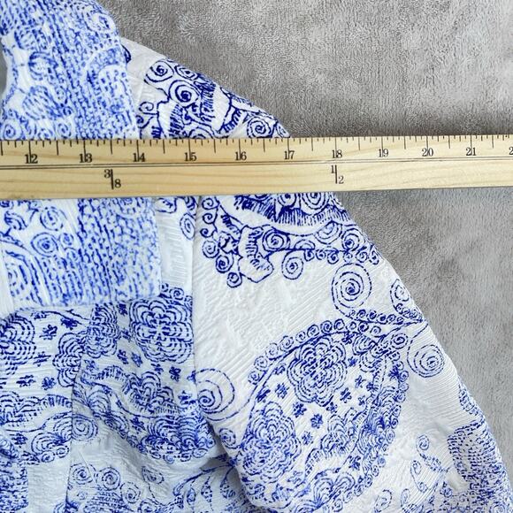 Desigual Ariel Blue White Textured Jacquard Coat Jacket Size 44 L Paisley Arty - Picture 12 of 16